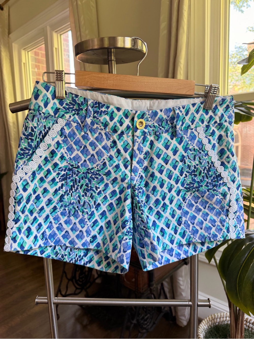 Lilly Pulitzer Blue & Green Printed Cotton Shorts